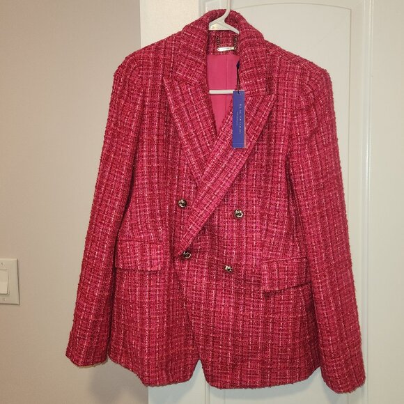 Elie Tahari Fuchsia Tweed Double-Breasted Blazer – Size 10 (RARE, SOLD OUT) NWT - Picture 9 of 12
